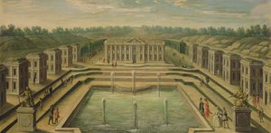 El castillo y los pabellones en Marly desde la perspectiva de los jardines, principios del siglo XVIII de French School